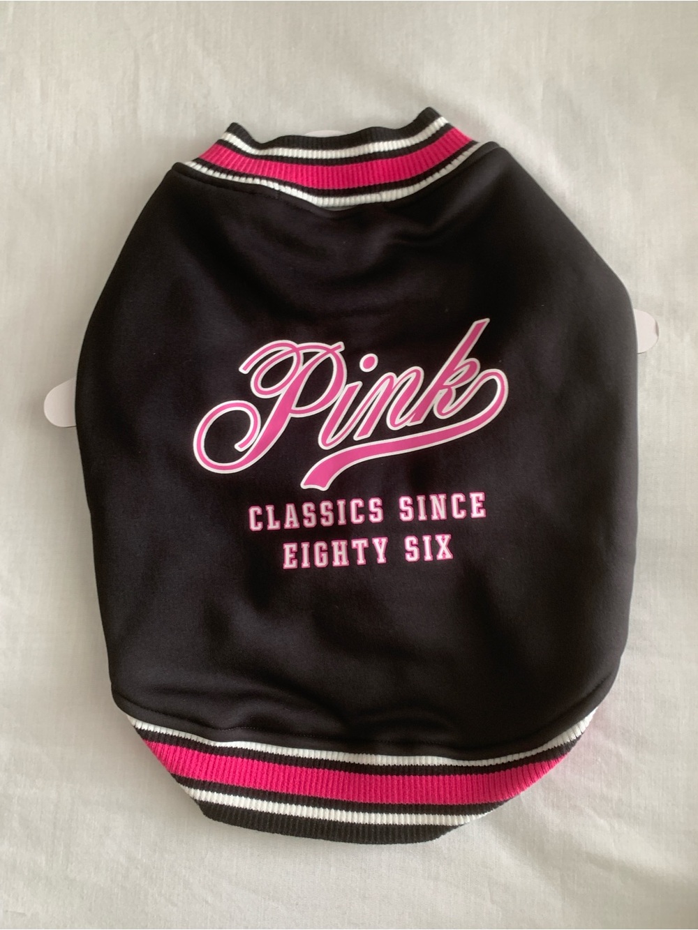 Victoria's Secret PINK Pup Pet Varsity Jacket Black Pink Medium NWT Dog